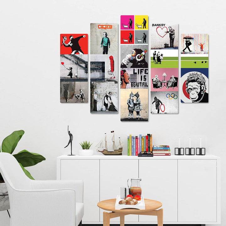 Giallobus - 5 Multi Panel Art Board - Banksy - Banksy Collage - MDF-Holz - 140x100 140x100 MDF-Holz,