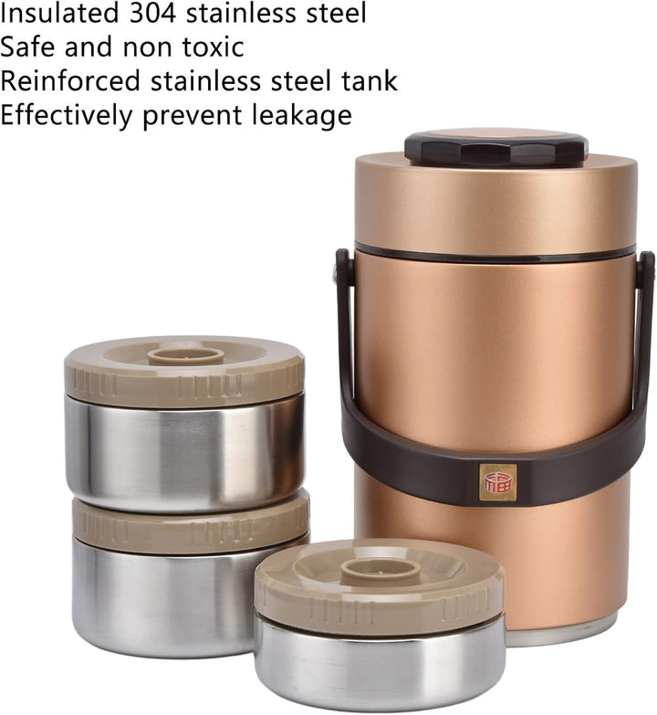 2.3L Edelstahl Isolierbare Lunchbox 3 Schichten Vakuum Isolierter Lebensmittelbehälter Auslaufsicher