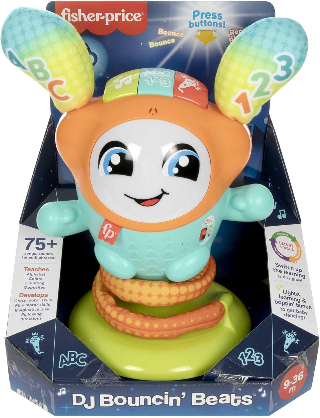 Fisher-Price HJP92 DJ Bouncin’ Beats Spielzeug, Multi, 16.9 x 29.6 x 33 Centimeters Englisch, Englis