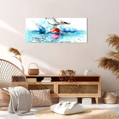 Panorama Bilder auf Leinwand 100x40cm Leinwandbild Wasser Fische Möwe hungrig Gross Wanddeko Bild Sc