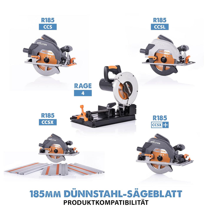 Evolution T185TCT-68CS - 185 mm Sägeblatt zum Schneiden von Dünnstahl - Metall-Sägeblatt mit 68 Zähn