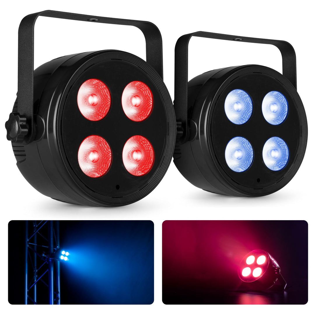 Fuzzix PLF20 - LED Par Strahler, 2er Set - 4x 12 Watt LEDs - Discolicht Partylicht, RGB Strahler mit