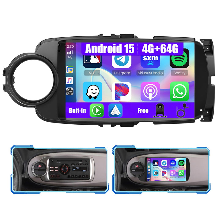 [4G+64G] Inefala Android 15 Autoradio für Toyota Yaris 2012-2017 mit Wireless Carplay Android Auto,