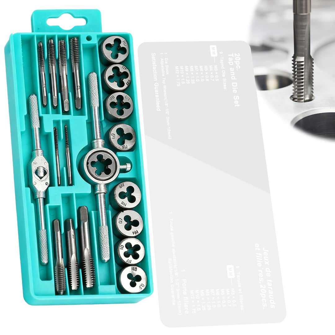 20 Tlg Gewindeschneider Set, M3-M12 Metrisch Gewindeschneidsatz, DIY Schneideisen, Gewindeschneider,