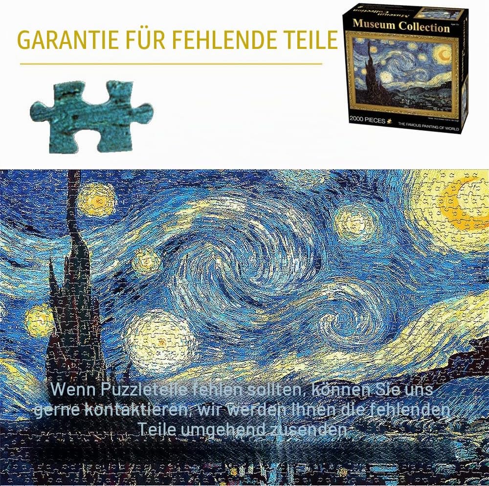 TINYOUTH 2000 Teile Puzzle für Erwachsene, 《Sternennacht》 Museum Kollektion Puzzle, 70x100CM 2mm Dic