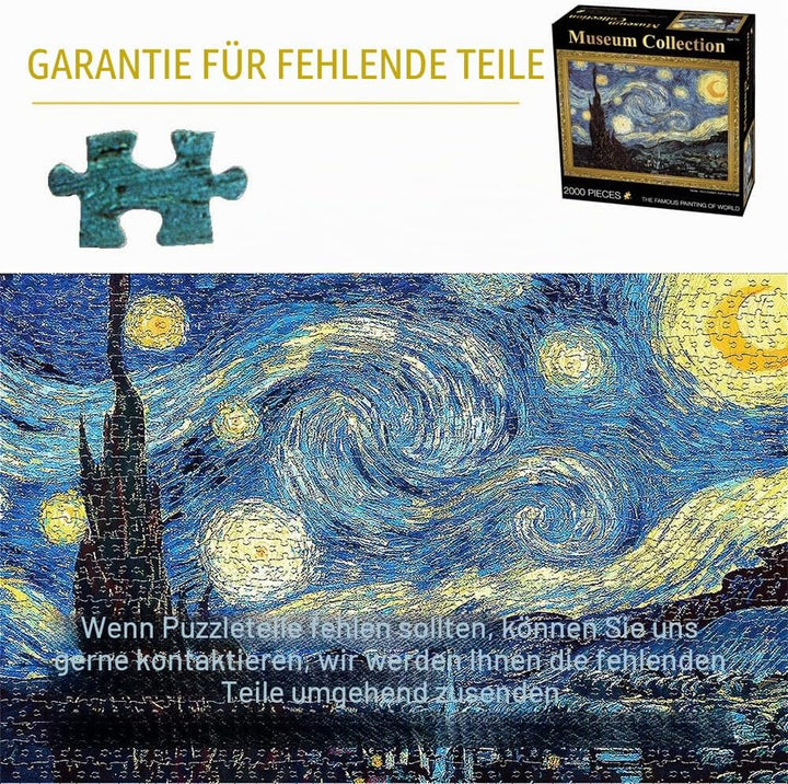 TINYOUTH 2000 Teile Puzzle für Erwachsene, 《Sternennacht》 Museum Kollektion Puzzle, 70x100CM 2mm Dic