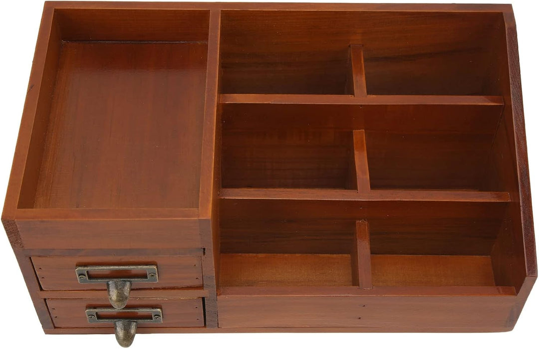 Raguso Schreibtisch Organizer aus Holz, Antik Retro 2 Schubladen Umweltfreundlicher Holz Schubladen