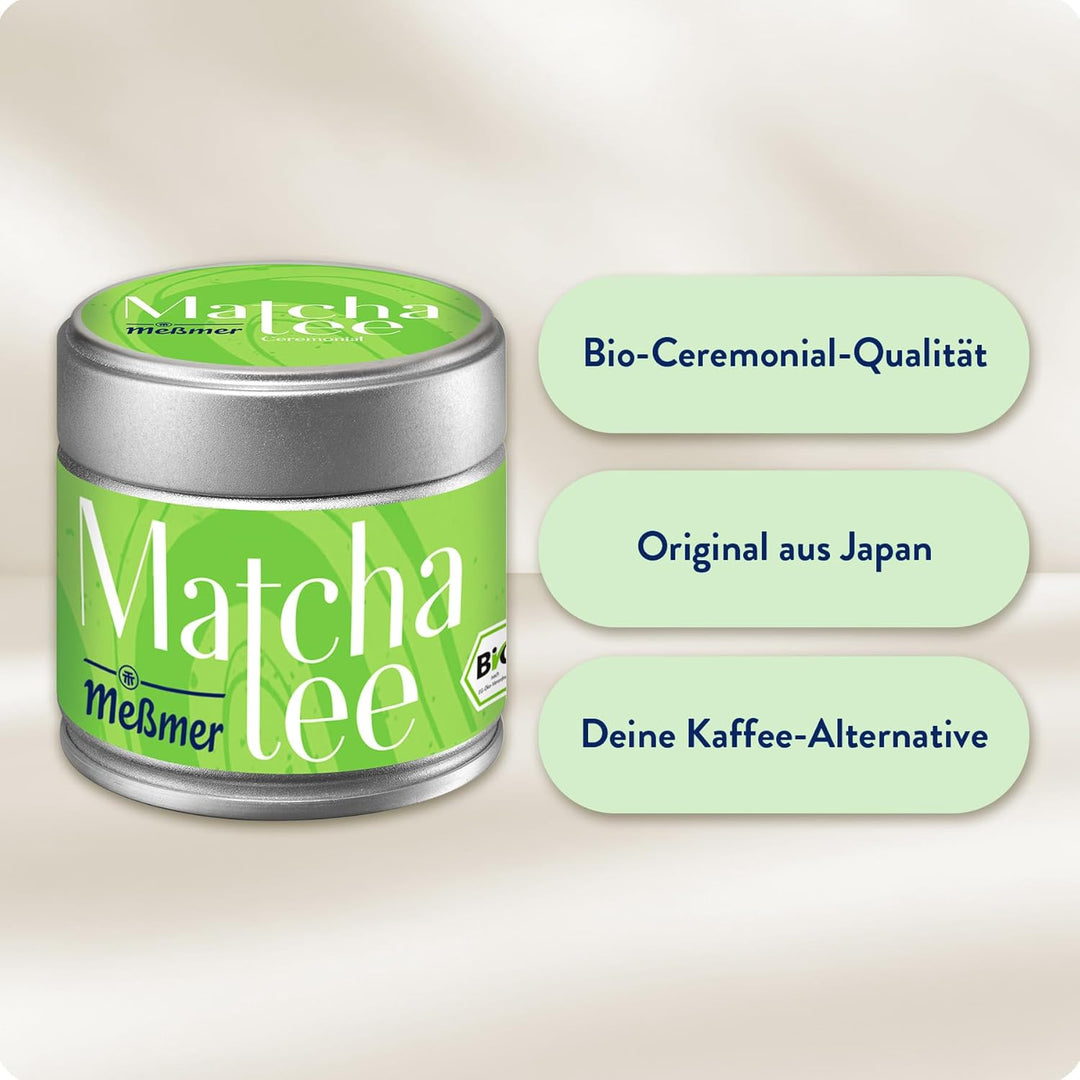 Messmer Matcha Tee Starter Set, 30g Dose Bio Matcha in Ceremonial-Qualität aus Japan, mit Matcha-Sch