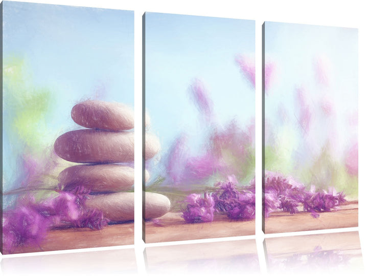 Pixxprint Lavendel Spa-Stillleben als Leinwandbild/Grösse: 3 Teilig (120x80 cm) cm/Wandbild/Kunstdru