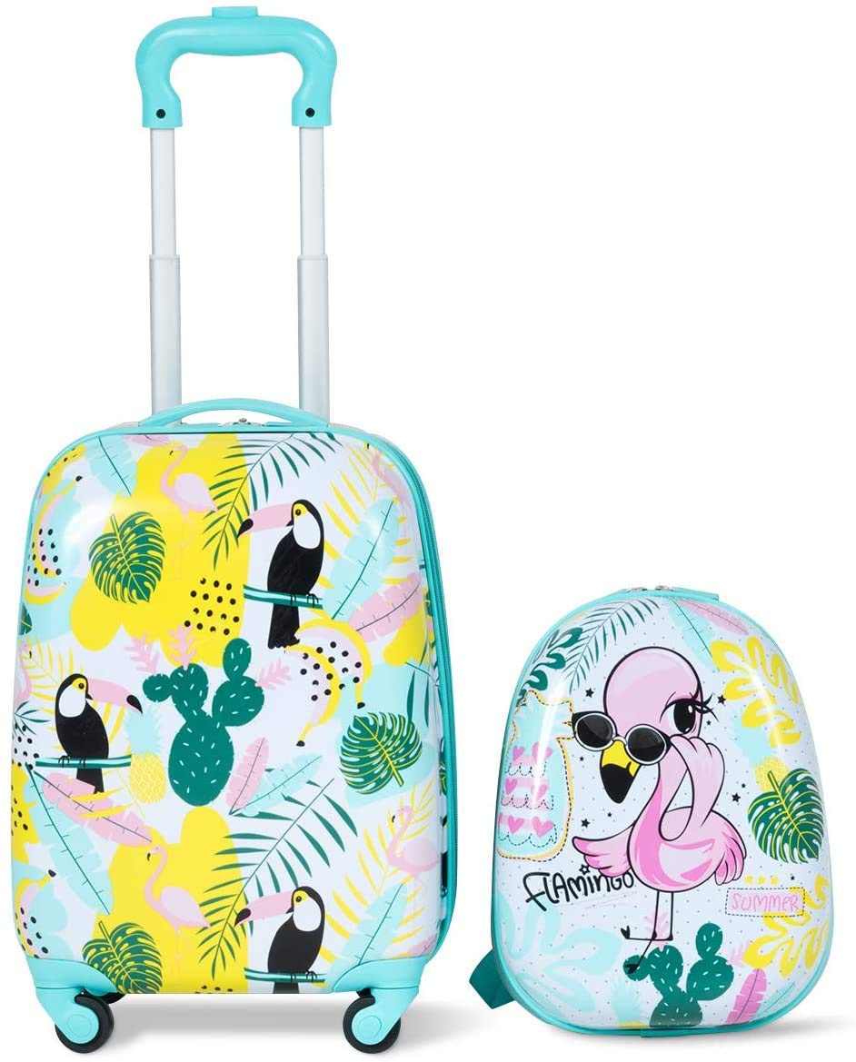 RELAX4LIFE Kinderkoffer mit Rollen, 2 TLG Kinder Kofferset, Koffer(16 inch) + Rucksack(12 inch), Rei