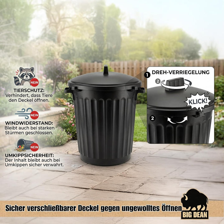 BigDean Mülltonne 80 Liter 55cm durchmesser verschliessbarem Deckel