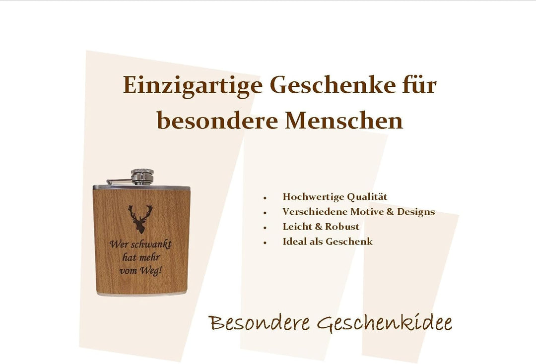 Edelstahl Flachmann 170ml in Holzoptik – Ideal für Unterwegs, Robust & Langlebig, Trinkflasche, Gesc