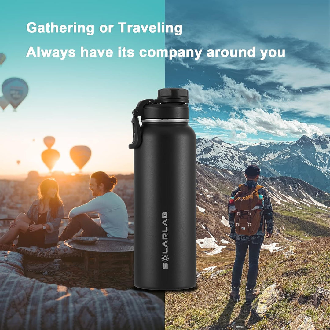 SOLARLAB Trinkflasche edelstahl - Thermoflasche Isolierflasche Thermoskanne 1l für heisse und kalte