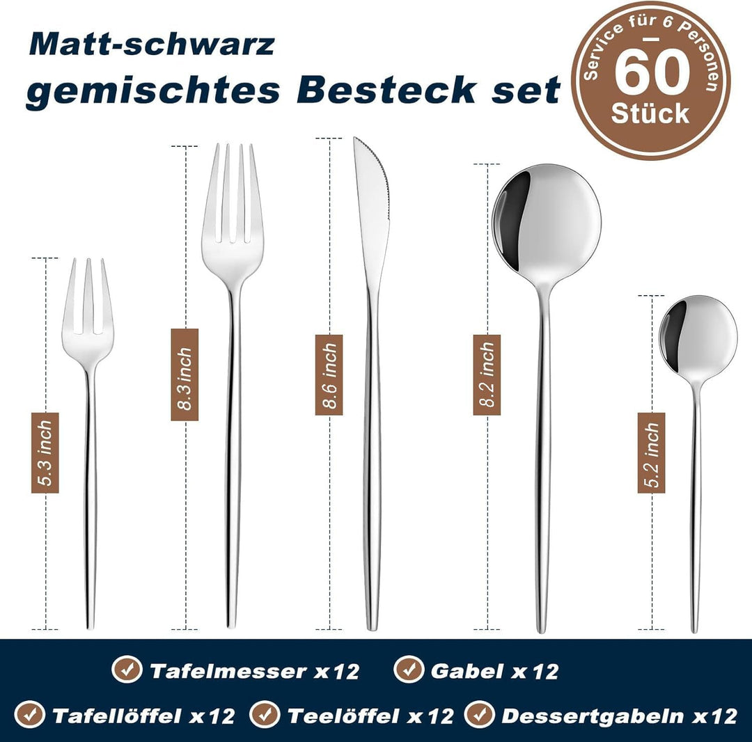 Bestdin Besteck Set 12 Personen, 60 teilig Edelstahl Besteckset, Essbesteck Set mit Messer Gabel Löf