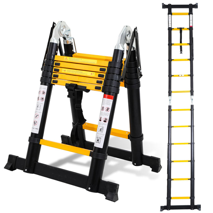 Teleskopleiter Klappleiter Aluminium, Cecaylie 3.8M(1.9+1.9M) Ausziehbare Leiter, Rutschfester Alule