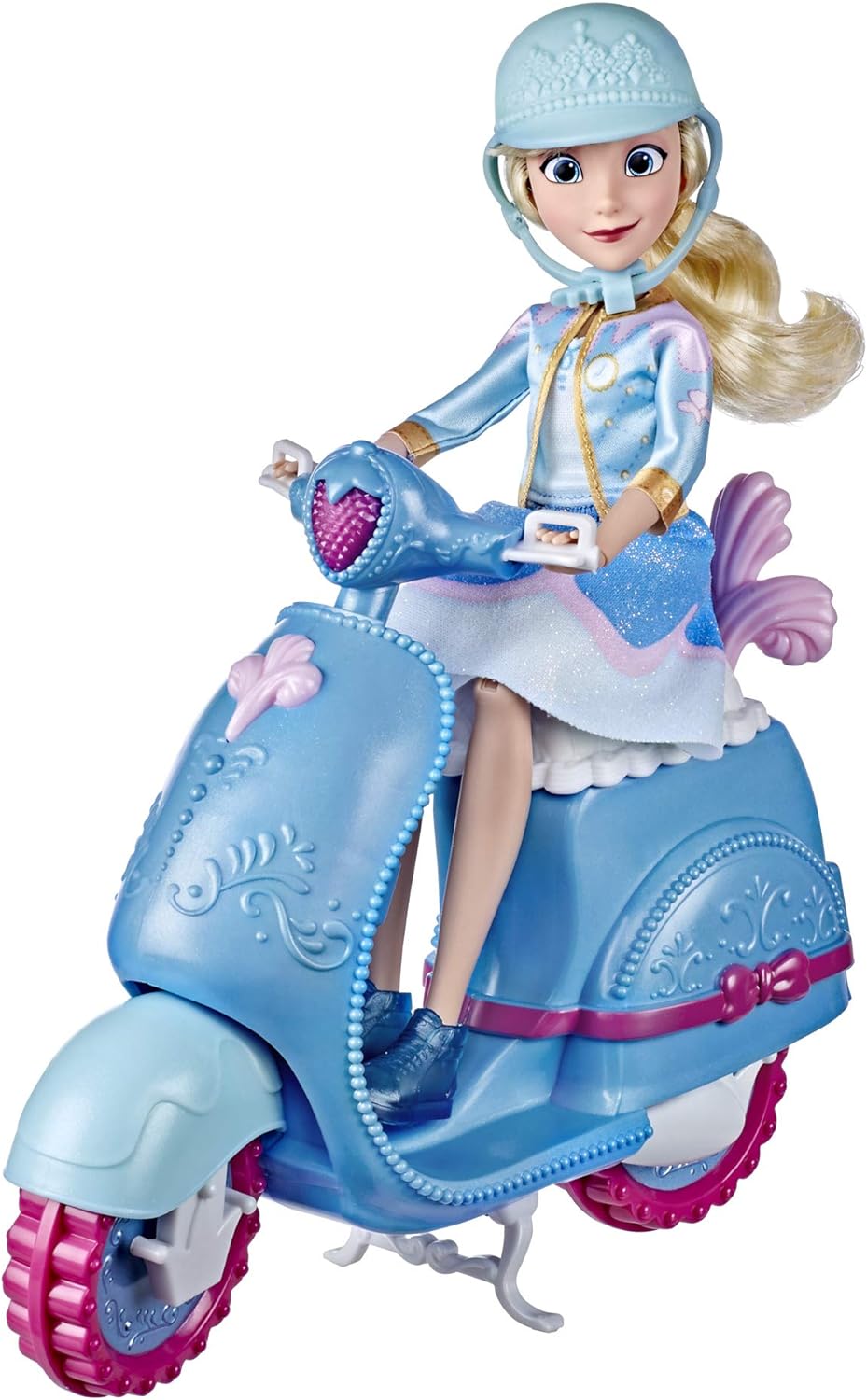 Disney Princess Comfy Squad Cinderella Sweet Scooter, Fashion Doll mit Scooter, Helm und Aufklebern,