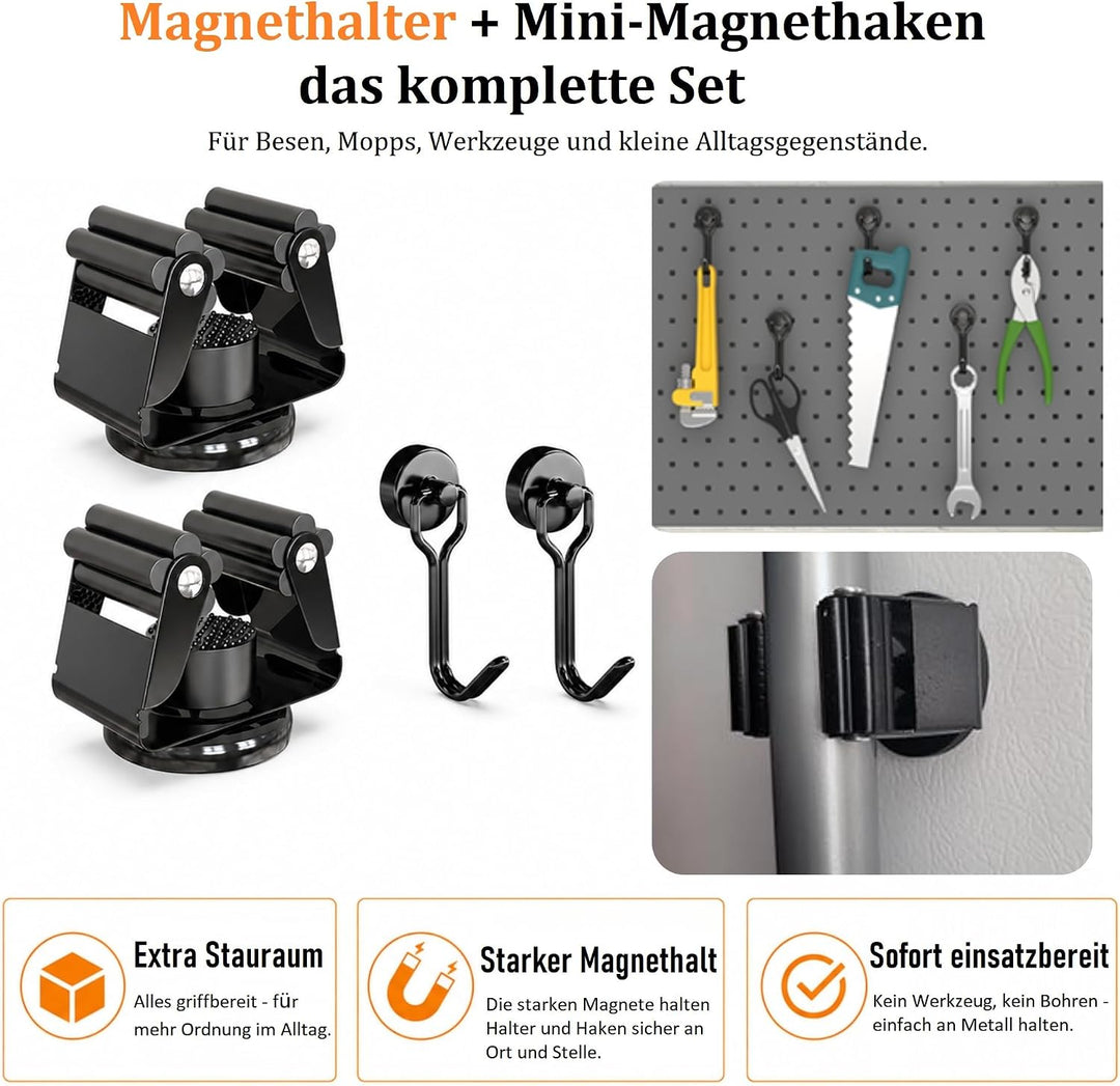 3-H 4 Stück Magnetischer Besenhalter, Edelstahl Gerätehalter Besenhalterung Wandaufhängung für Garte