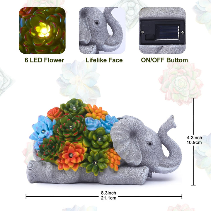 Yeomoo Elefant Deko mit Solarlampen Gartenfiguren Gartendeko für Draussen: Elefanten mit Sukkulenten