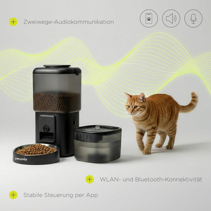 Peluvio Feast Automatischer Futterautomat Katze mit App und Kamera, Live-Video mit Nachtsicht und Zw