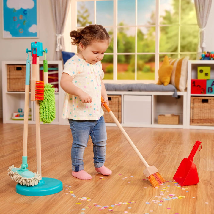 Battat Kinder Holzspielzeug Besen mit langem Stiel, Kehrschaufel, Handfeger, Wischmopp und Staubwede