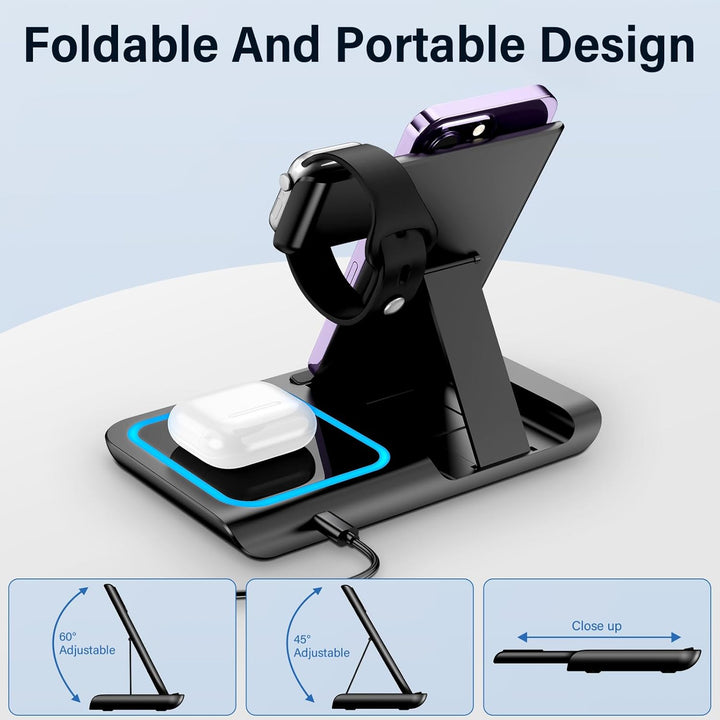3 in 1 Ladestation Apple Watch und iPhone, Wireless Charger Induktive Ladestation iPhone, Faltbare i