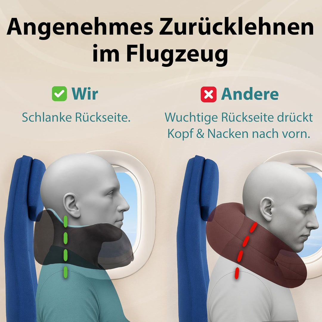 FLOWZOOM Comfy Nackenkissen für Flugzeug & Auto - Einstellbares Memoryschaum Nackenhörnchen mit flex