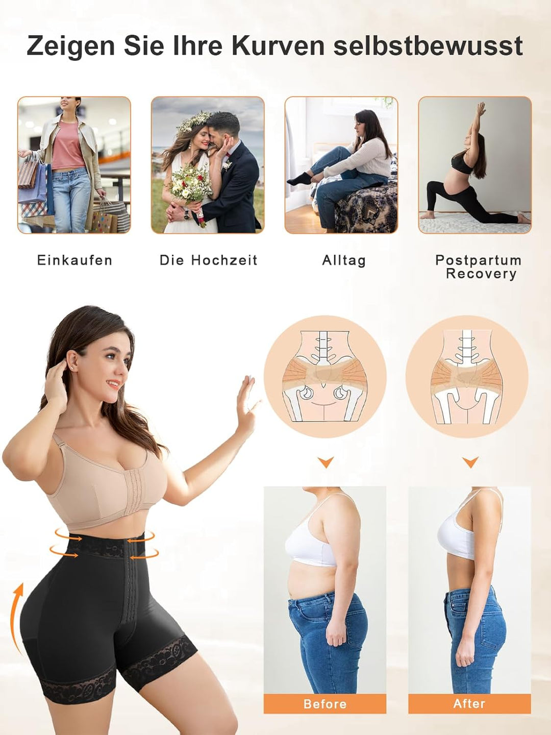 SHAPSHE Damen Bauchweg Unterhose Po Push Up Shapewear Bauch Kontrolle Figurformende Unterwäsche Hohe