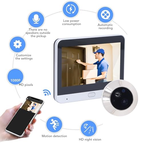 Smart Video Türklingel 3MP - 4,3 Zoll 1080p HD mit 160° Weitwinkel, Nachtsicht, PIR Bewegungserkennu