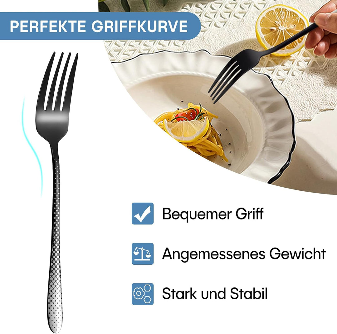 Besteck Set Schwarz 6 Personen, HONKKU 30 Teilig Edelstahl Besteckset, Essbesteck mit Einzigartiges