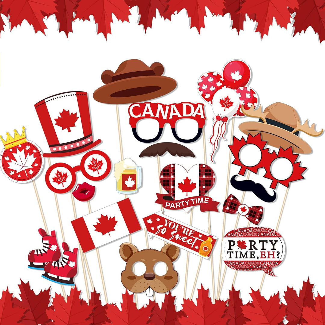 25 Stück Kanada-Fotoautomaten-Requisiten mit Stab, Kanada-Flagge, Foto-Requisiten, Kanada-Nationalfe