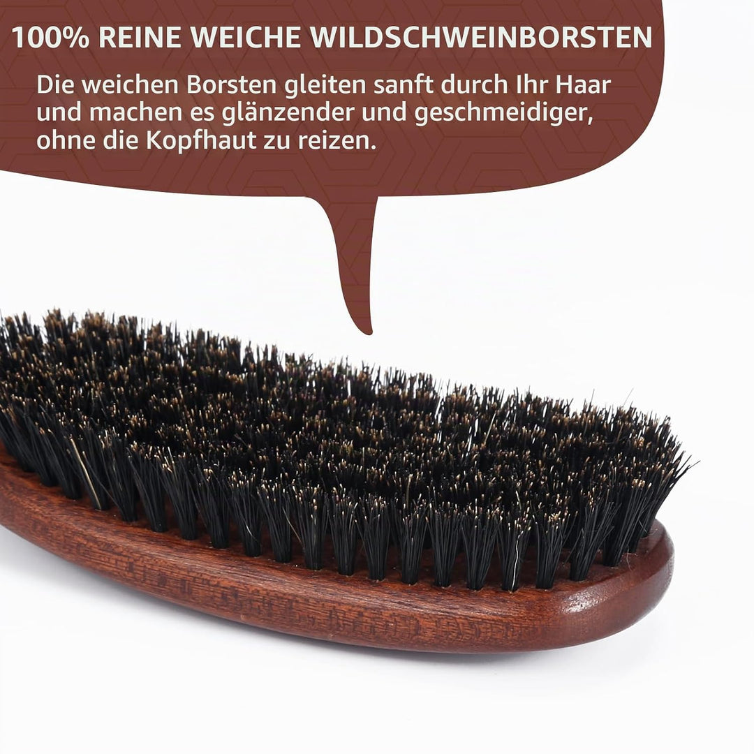 BESTOOL Haarbürste, Wildschweinborsten Bürste für Damen Herren, Naturborsten Bürste für dünnes, fein