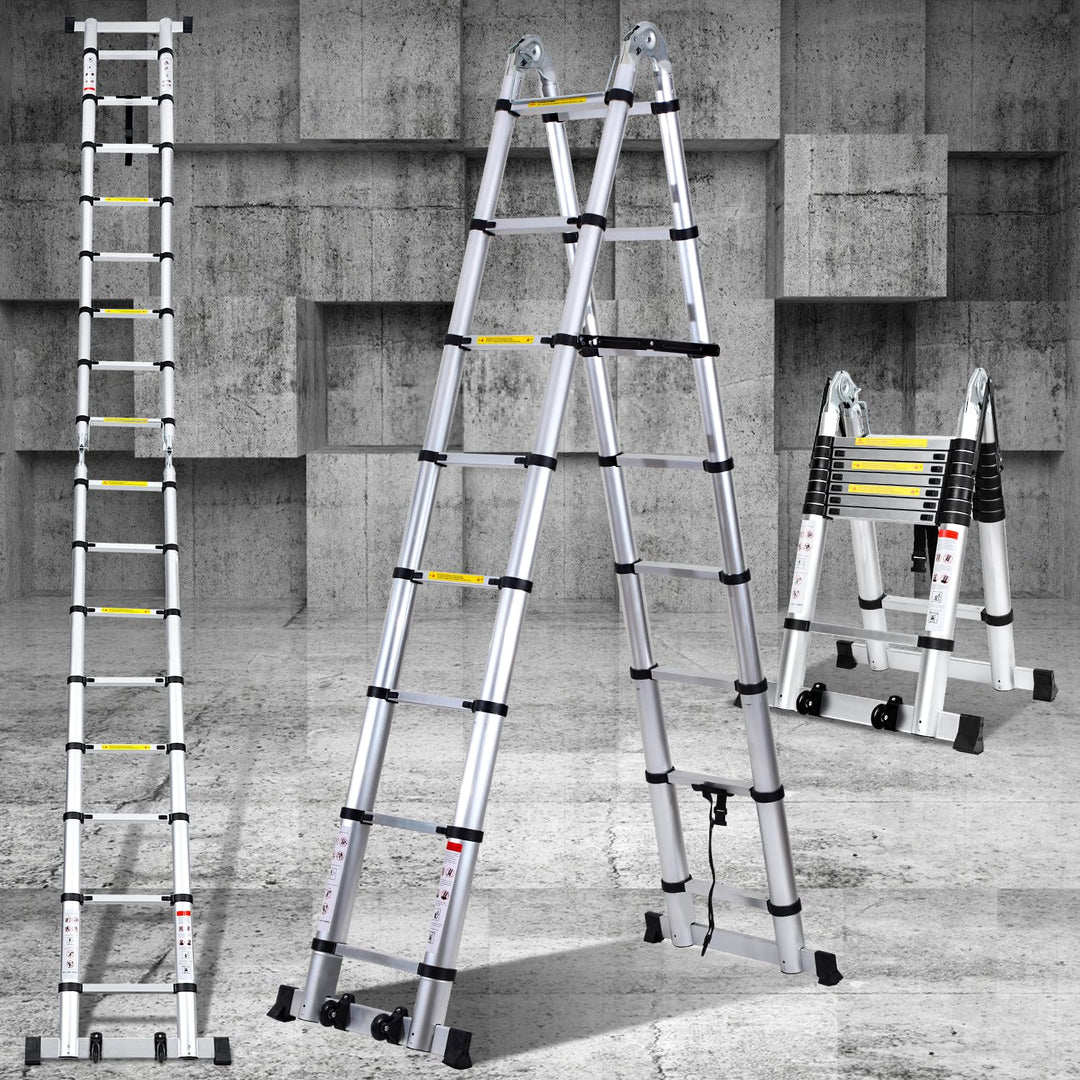 teleskopleiter klappleiter 2,5M+2,5M aluleiter 8+8 Stufen Stehleiter Klappleiter, 150 kg Belastbarke