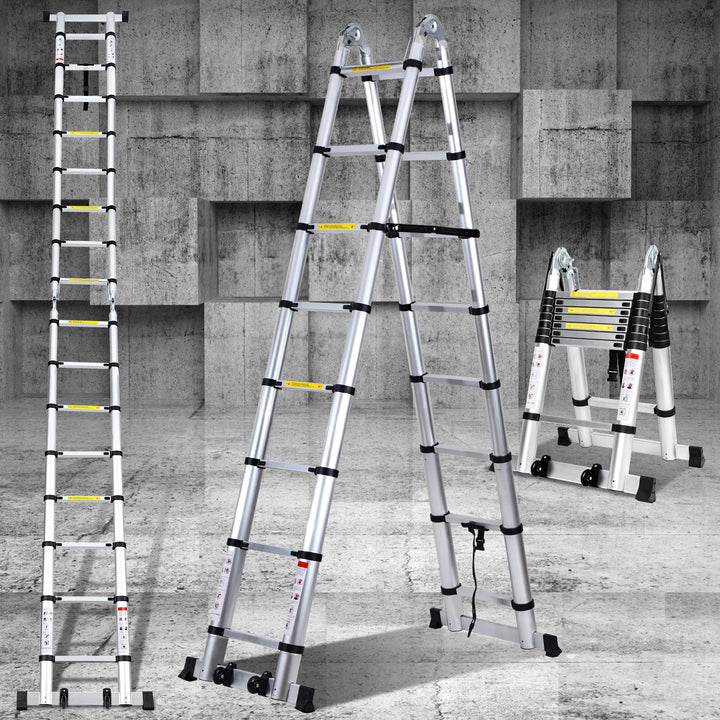 teleskopleiter klappleiter 2,5M+2,5M aluleiter 8+8 Stufen Stehleiter Klappleiter, 150 kg Belastbarke