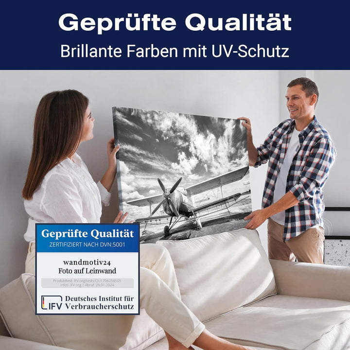 wandmotiv24 Leinwandbild Schwarz-Weiss, 80x60cm, Querformat, Flugzeug, Deko, Bilder auf Leinwand, Wa