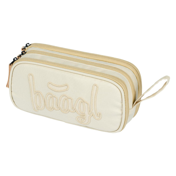 Baagl Federmäppchen Schulmäppchen Mädchen Jungen 3 Fächer Etui - Beige, Beige