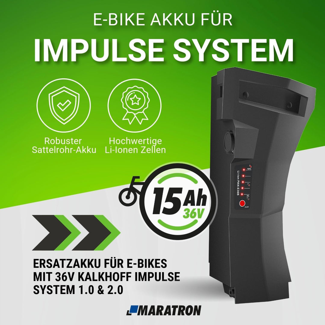 Maratron E-Bike Akku 36V 14,5Ah (520Wh) mit XLR-Buchse für Impulse, DerbyCycle, Raleigh, Kalkhoff Ga