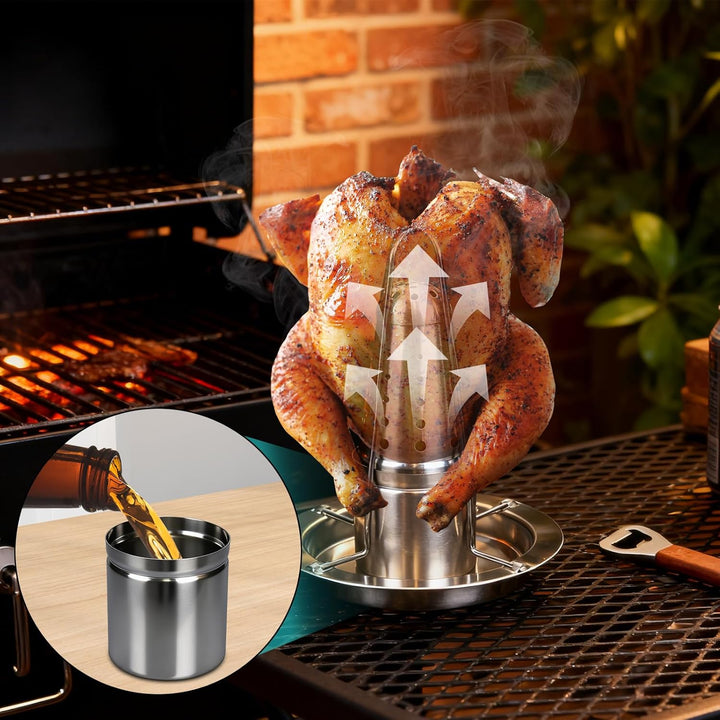 Hähnchenbräter, Edelstahl Hähnchengrill Hähnchenhalter Grill Hähnchengriller Geflügelbräter mit Abtr