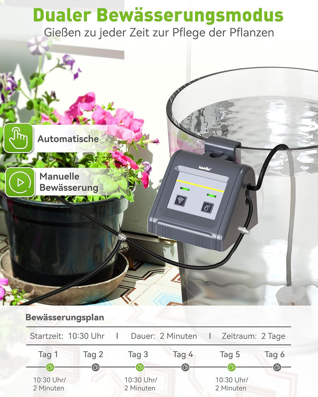 RAINPOINT WLAN Automatisches Bewässerungssystem, Tropfbewässerungsset Wasservolumen Einstellbar, Kan