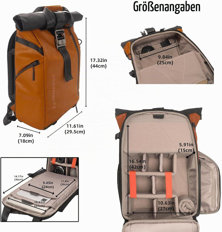 Besnfoto Kamerarucksack Wasserdicht, Fototasche Kameratasche für DSLR SLR spiegellose Kamera mit Lap