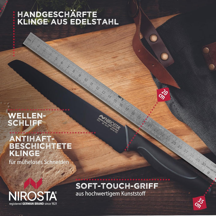 Nirosta Brotmesser Wave 35 cm – Hochwertiger Edelstahl – Gezahnte Klinge in Profi-Qualität für Brot,