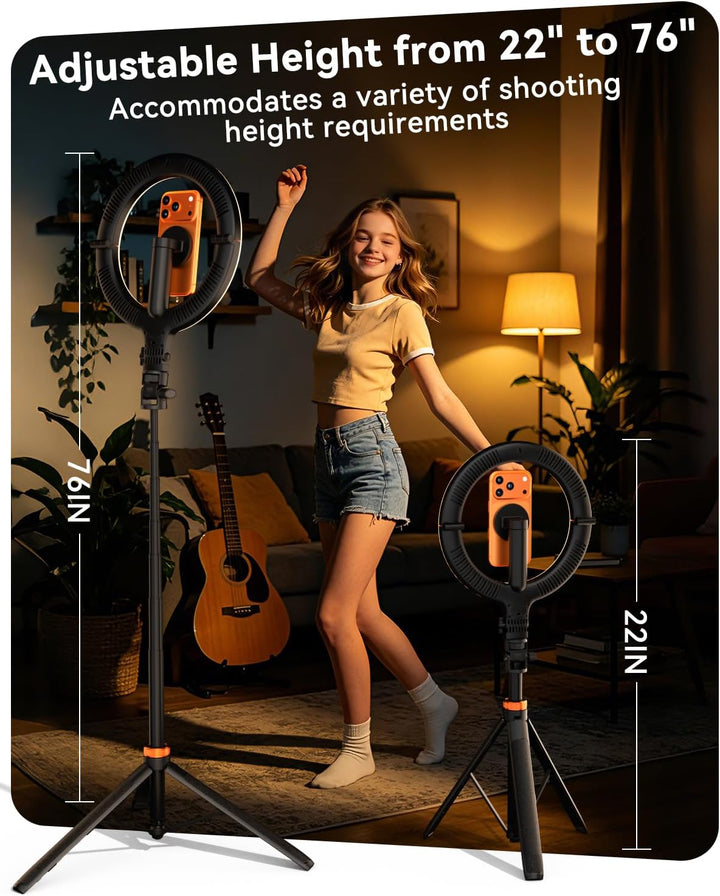 10,2" Magnetisches LED-Ringlicht Mit 76" Verstellbarem Stativ, 5000mAh Wiederaufladbares Selfie-Ring