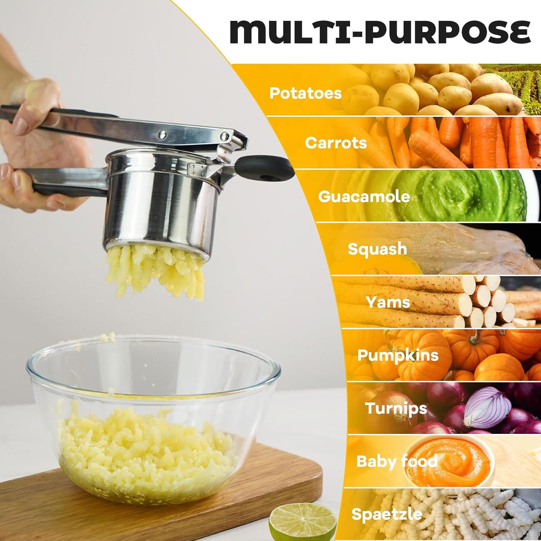Kartoffelpresse Lebensmittelqualität Edelstahl mit 3 Austauschbaren Scheiben, Spätzlepresse mit Sili