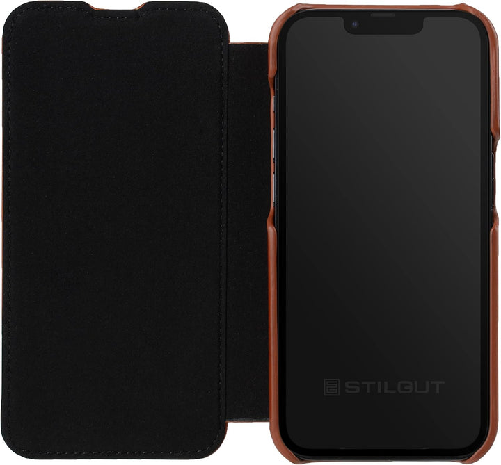 STILGUT Book Case kompatibel mit iPhone 14 (6.1“) Hülle aus Leder zum Klappen, Klapphülle, Handyhüll