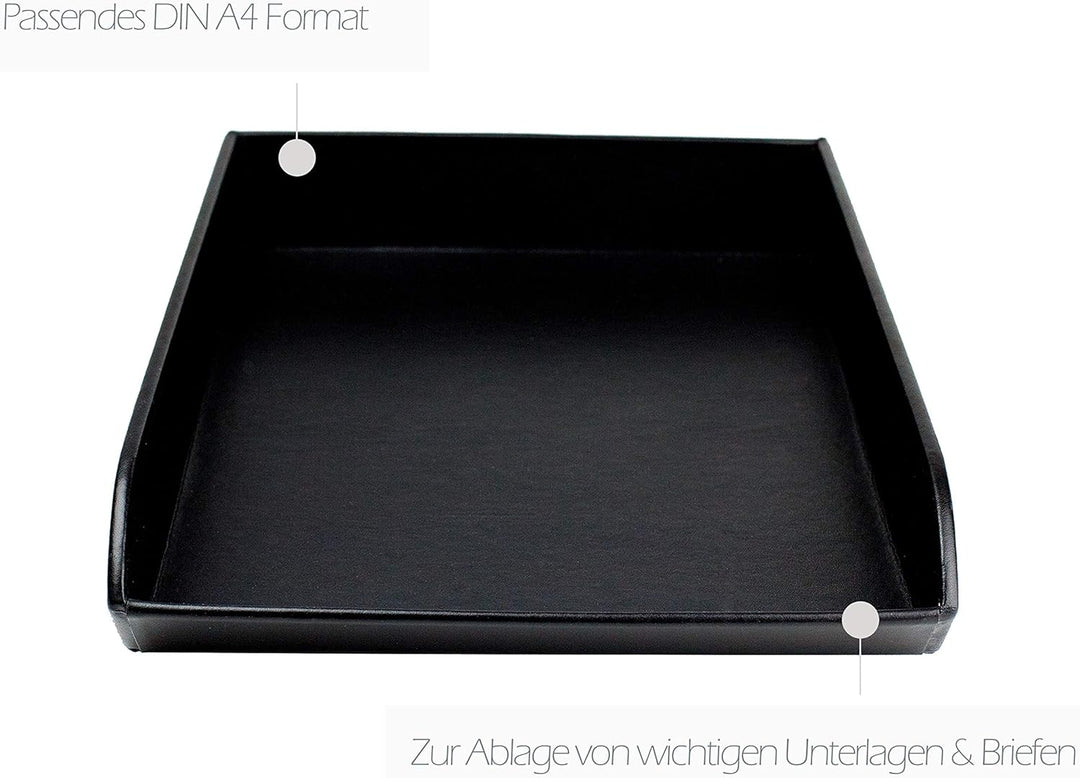 DELMON VARONE - Briefablage DIN A4 aus Premium Leder Boxcalf schwarz, Schreibtisch Organizer als Abl