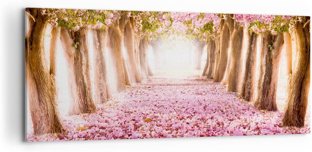 Panorama Bilder auf Leinwand 100x40cm Leinwandbild Baum Blumen Kirsche Natur Gross Wanddeko Bild Sch