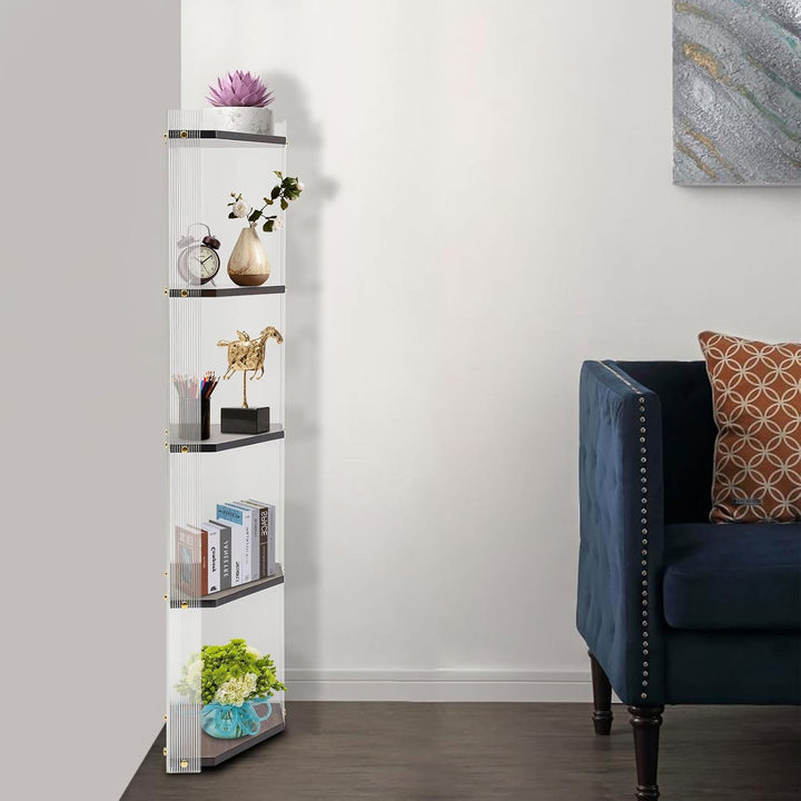 Regal 5 Etagen 120cm Acryl Kiefer Klar Walnuss Standregal | Acryl Kiefer lackiert 10kg Tragkraft pro