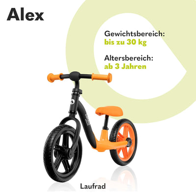 Lionelo Alex Laufrad Kinder Fahrrad bis 30 kg Sattel und Lenker einstellbar 12 Zoll Eva Schaumräder