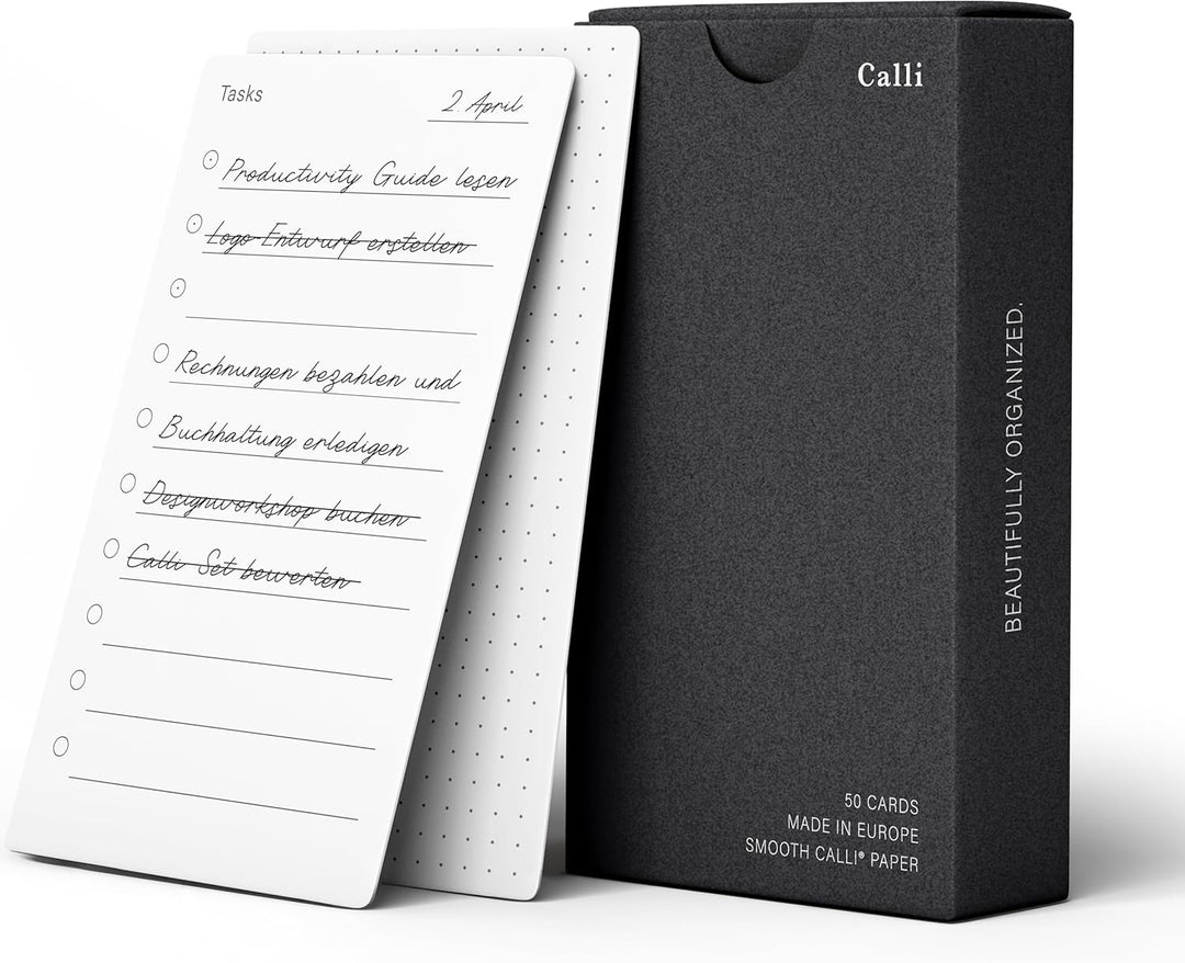 Calli® 150 Premium To Do Liste Karten aus feinstem 250g Papier (129 x 76mm) - Kugelschreiber Optimie