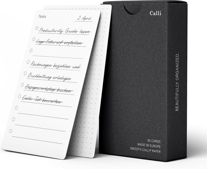 Calli® 150 Premium To Do Liste Karten aus feinstem 250g Papier (129 x 76mm) - Kugelschreiber Optimie