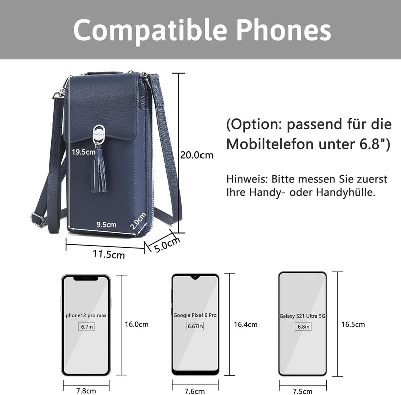 Pearl Angeli Weiches Echtes Leder Handy Umhängetasche - Handytasche Geldbörse Damen RFID Schutz klei